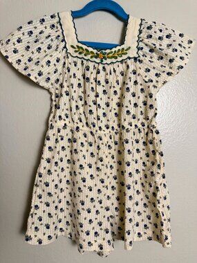 Zara Kids Blue & White Floral Embroidered Romper